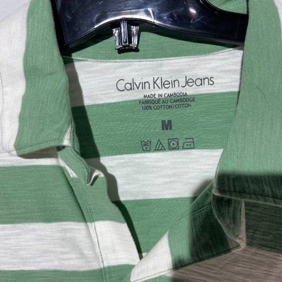 Calvin Klein Green and White‎ Striped Polo Shirt LIKE NEW - Picture 3 of 5